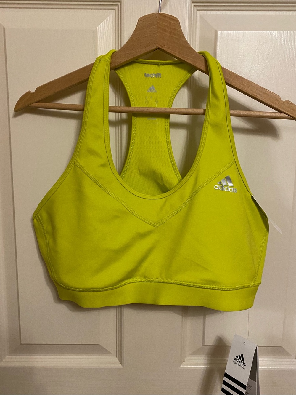 NWT Adidas Techfit Racerback Sports Bra Neon Lime Green Yellow XL